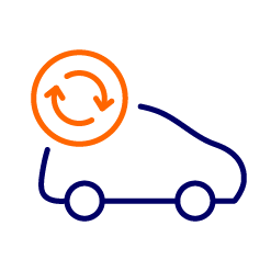 Cartoon car outline with circular arrows symbol