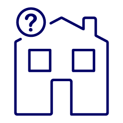 Cartoon outline of a house with a question mark symbol