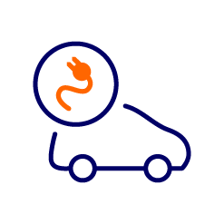 Cartoon outline of a car with a charger symbol