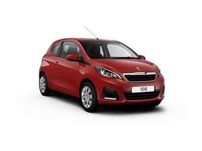 red peugeot 108 active 3 door car lease on white background