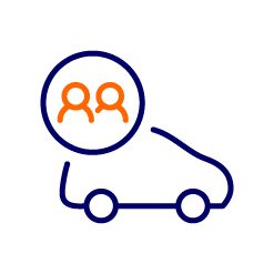 blue car graphic with orange people symbol