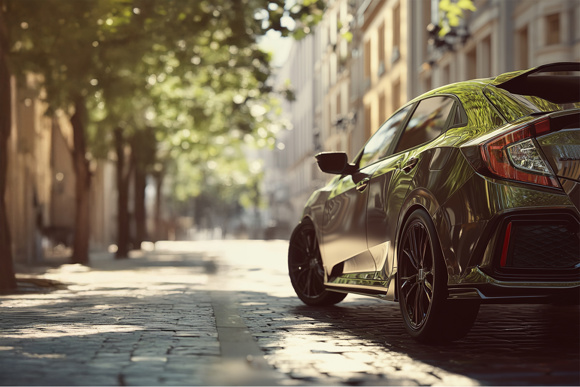 Sporty Compact Car Parked on a Sunny Urban Street