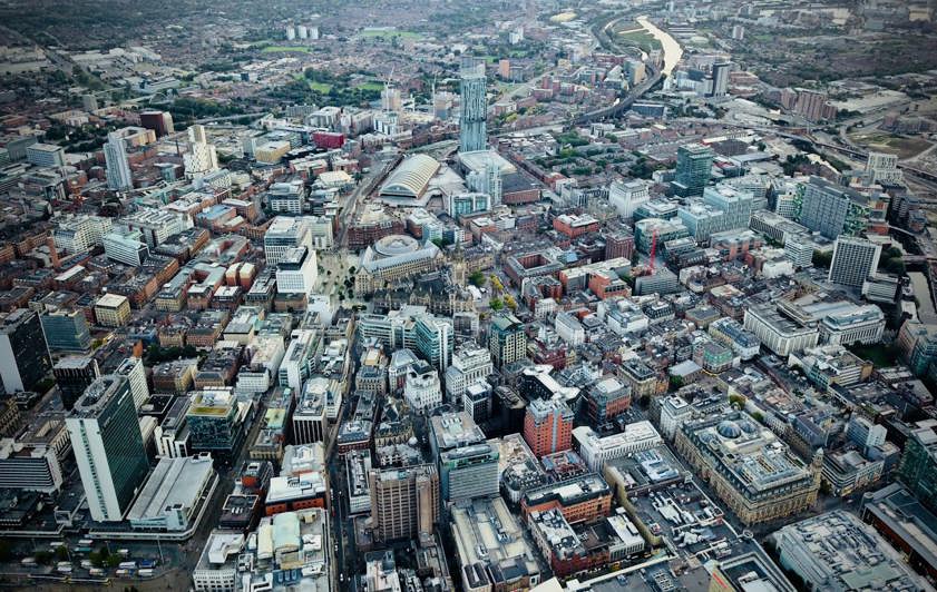 Aerial view of Manchester city centre