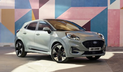 Ford Puma parked in front of a multicoloured wall