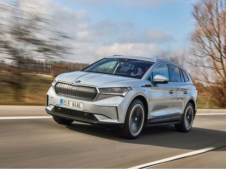 Skoda Enyaq iV on a country road