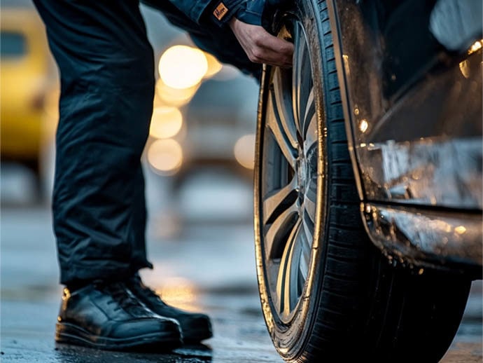 Mechanic changing a car tyre