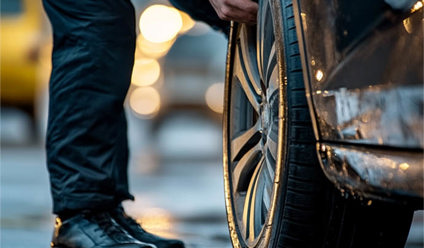 Mechanic changing a car tyre