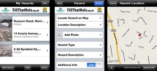 Potholes Face Smartphone App Reporting