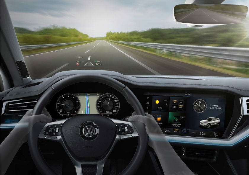 Volkswagen head-up display projecting information onto the windscreen