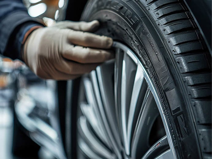 Person touching a car tyre