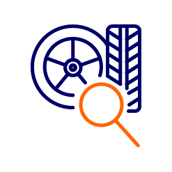 graphic of wheel and magnifying glass