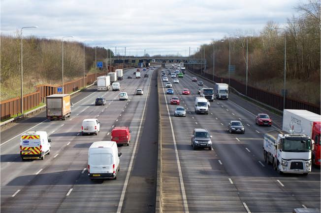 Aerial view of cars driving on a motorway