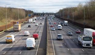 Aerial view of cars driving on a motorway