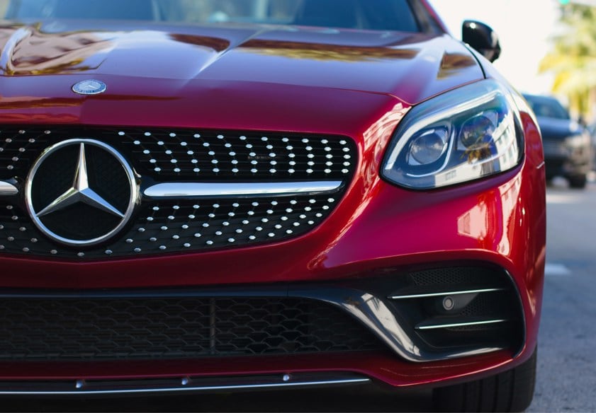 red mercedes-benz car