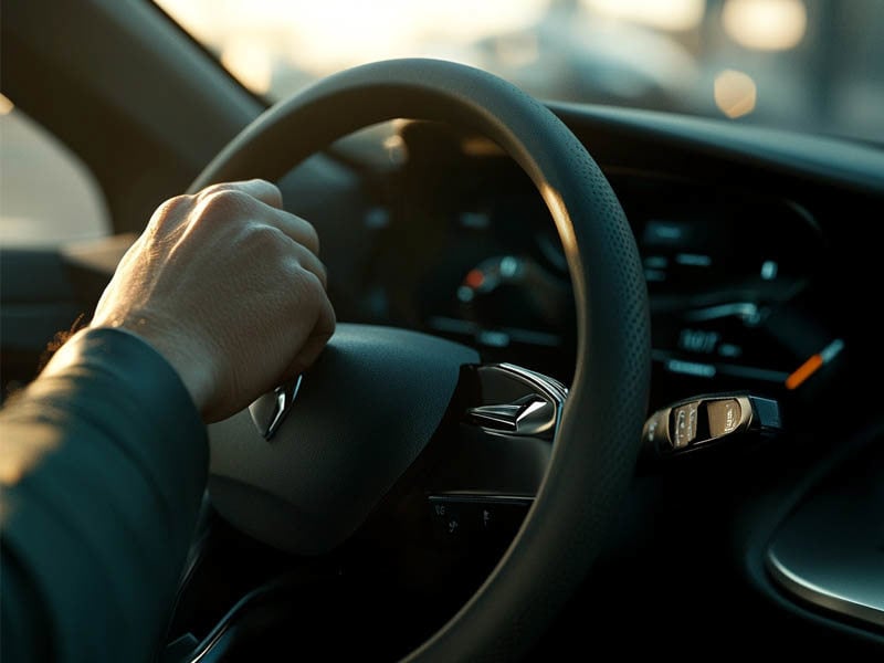 Driver pressing their hand on their car horn