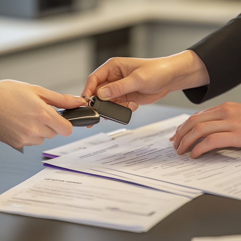 Leasing consultant handing car keys to a customer