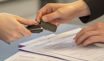 Leasing consultant handing car keys to a customer