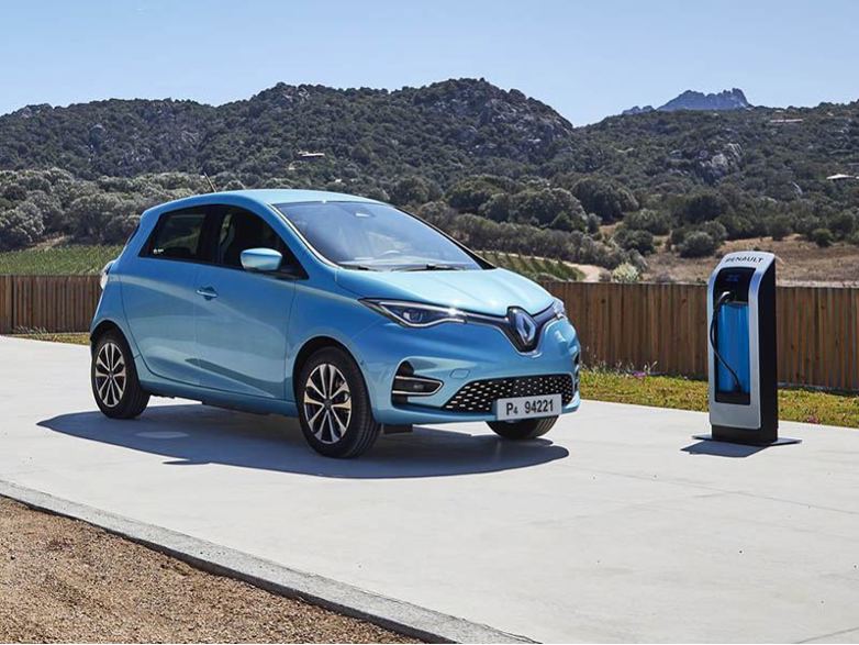 blue renault zoe by ev charger