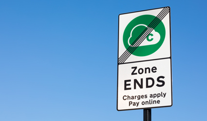 View of a road sign with Clean Air Zone