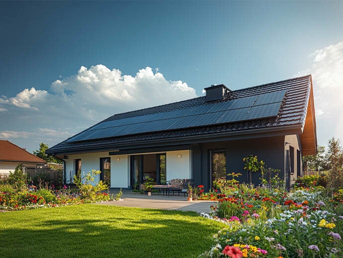 Solar panels on the roof of a house on a sunny day