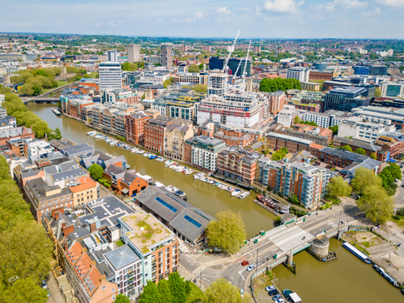 Boats on Bristol canal and city centre