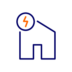 blue house graphic with electric charging bolt
