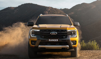 Front view of a Ford Ranger in orange