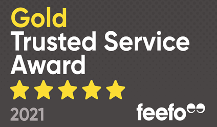 A graphic with Feefo Trusted Service 2021 badge.